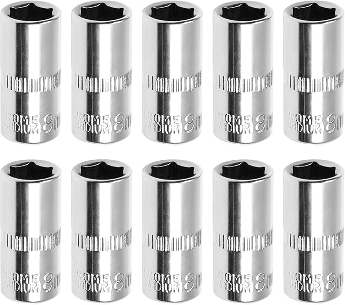 Utoolmart 1/4" Drive 8mm Socket, Shallow Socket Set, for General Repairs, 6-Point, Metric, Cr-V, 10pcs