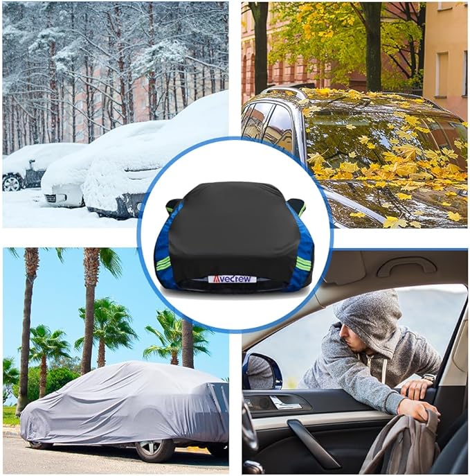 Avecrew Car Cover for Tesla Model 3 2017-2026, Custom Fit Full Exterior Cover with Charging Port and Breathable Ventilation Mesh, Waterproof All Weather Outdoor Rain Snow Sun Protection Cover