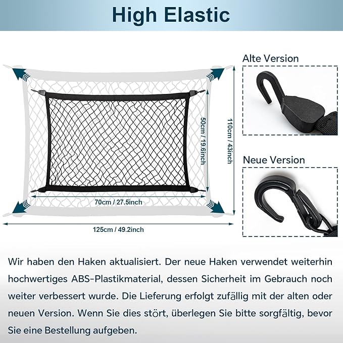 Elastic Cargo Net for SUV, Car Trunk Net Organizer with ABS Hook Storage Mesh Cargo Nets 27.5 x 19.6 inches for Truck Bed Tailgate Netting Accessories