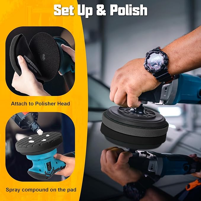 Buffing Pads, 3Pcs Polishing Pad for Car Polisher Boat Compounding, Polishing and Waxing (5 Inch Black T50)