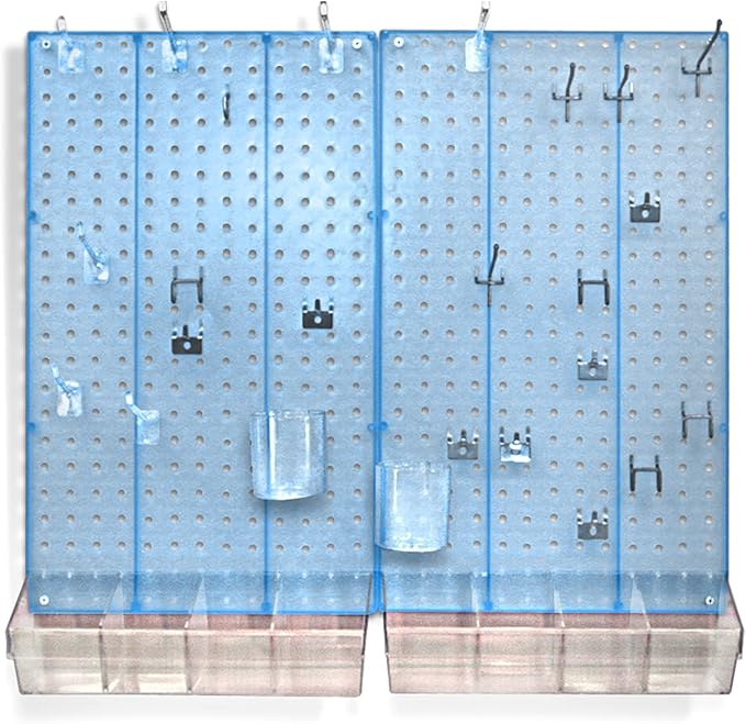 Azar Displays 900945-BLU The DIY Multi-purpose 70-piece Pegboard Wall Organizer Kit with Two Panels and Accessory Assortment, Panel Sizes: 13.5” W x 22” H each, Blue