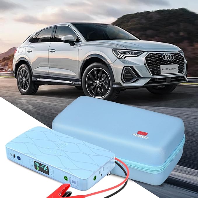 FBLFOBELI Hard Carrying Case for Halo Bolt Ultimate 2.0 & 3.0/for Halo Bolt Air + 55500 1750/for Halo Bolt Air 58830 Portable Vehicle Jump Starter with Air Compressor (Case Only) (Blue)