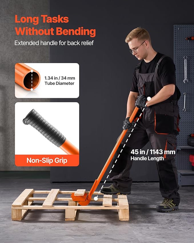 VEVOR Pallet Buster Too with 45‘’ Carbon Steel Handle, Heavy Duty Wrecking Pry Bar, Articulating Head Deck Board Removal Tool for Non-Damaging Wooden Pallet & Deck Removal