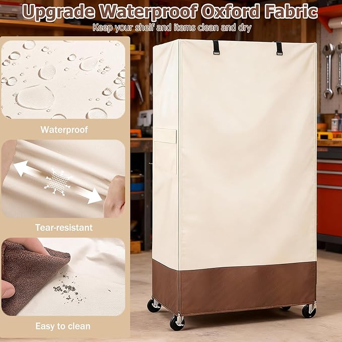 Rileytee Wire Shelf Cover,Heavy Duty 600D Dustproof Waterproof Shelf Covers for Wire Shelving,Outdoor Storage Rack Cover for Rack with Zipper,48"W x 24"D x 72"H,(Beige & Brown)