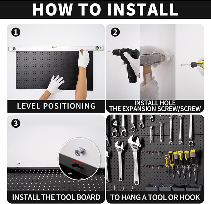 Peg Board for Wall 48x24 inch with 63 Pcs Hooks Accessories, Garage Storage Black Pegboard Wall Organizer, Metal Pegboard Panels with Hooks, Modular Mounted Control Peg Board Tool Organization