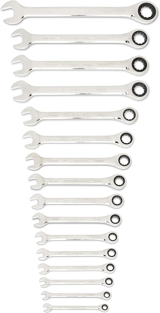 GEARWRENCH 30 Piece 12 Point Ratcheting Combination SAE/Metric (1/4-1 in., 8-24 mm) Wrench Set with Wrench Racks - 86702