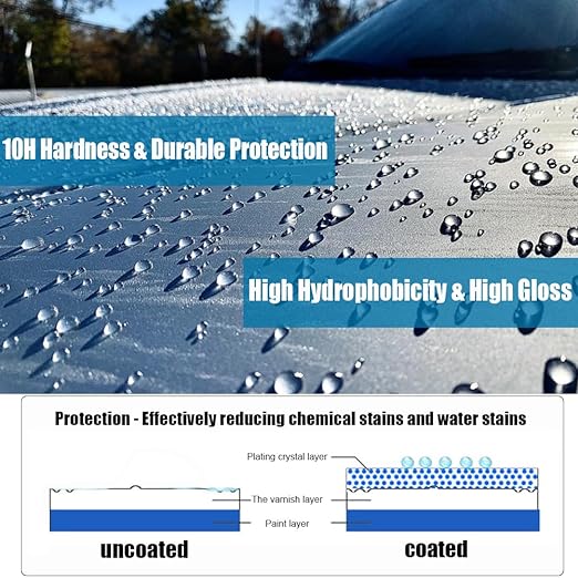 10H Nano Ceramic Coating for Cars, 50ML High Gloss Anti-Scratch SiO2 Ceramic Car Coating Kit, Plastic, Glass, Wheel Polishing, Hydrophobic, Long Lasting Protection