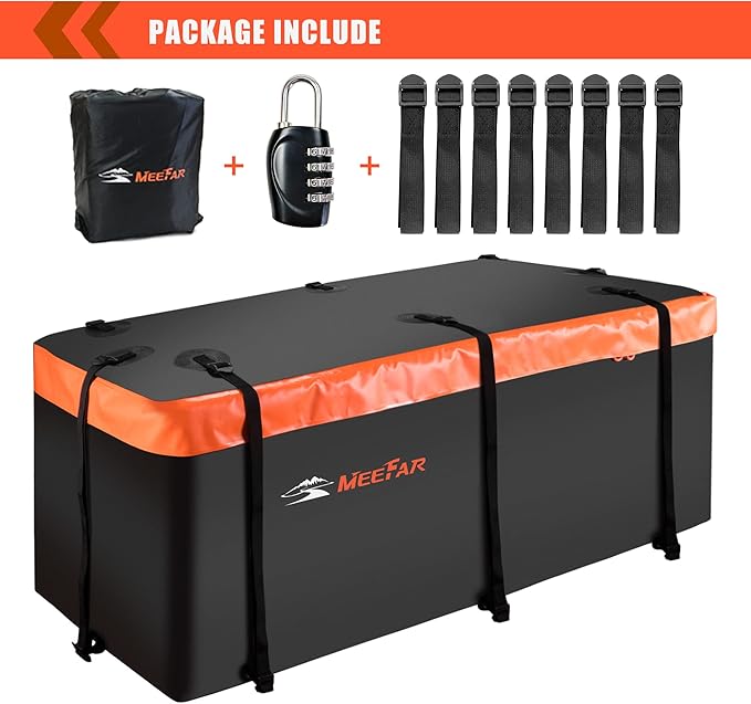MeeFar Hitch Mount Cargo Carrier Bag Soft Shell 100% Waterproof 19.7 Cubic Feet (59" 24" 24") Include 8 Reinforced Straps for Truck Pickup All Vehicle with Steel Cargo Basket