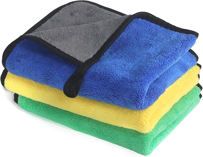 Microfiber Cleaning Cloth for Car,800GSM Thick Micro Fiber Towel Dish Cloths Cleaning Rags for Washing Dishes 12" x 16",Quickie Car Glass Drying Towels Detailing (3Pack)