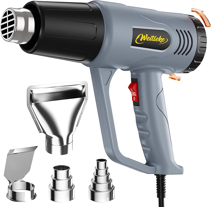 Heat Gun 122℉~1202℉ Dual Temperature Control Pistola De Calor with 4 Nozzles Kit Overload Protection Hot Air Gun For Crafting,Shrink Wrapping, Stripping Paint,5Ft Power Cord (V-F3000W)