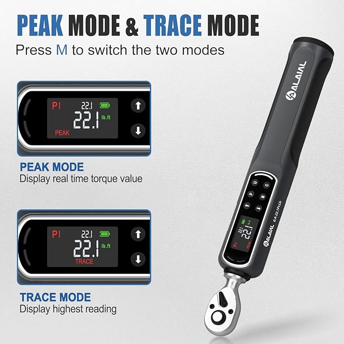 Digital Torque Wrench 1/4 Drive, 0.4-22.1 Ft.Lb/0.5-30 Nm Dual Direction Rachet Torque Wrench with Vibration, Buzzer and LED Alert, Electronic Torque Wrench for Bike Motorcycle Car Repair