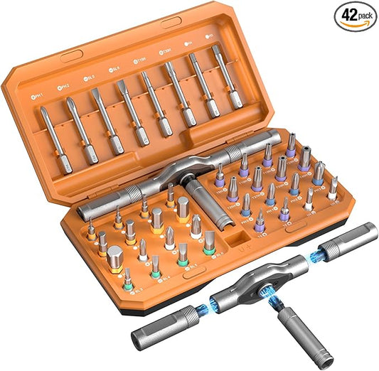 42-in-1 Magnetic Ratchet Screwdriver Set with Detachable T-Handle & Case, Multi-Bit Precision Driver Kit for Electronics, PC, Bicycle, Furniture Repair, Eyeglass, and DIY Gifts （Orange）
