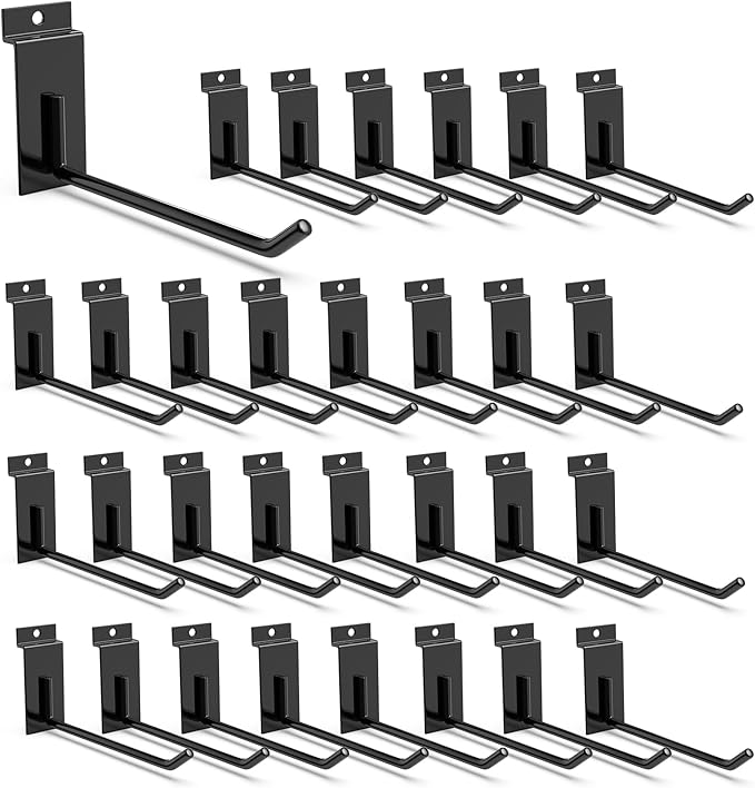 3-H Slatwall Hooks 30PC,7 Inch,Extra Large Thick Backplate (3.35×1.38 x 0.08 Steel),Heavy Duty Smooth Glide,Compatible with Proslat,Crownwall &Standard Slatwall Panels for Garage,Retail Display