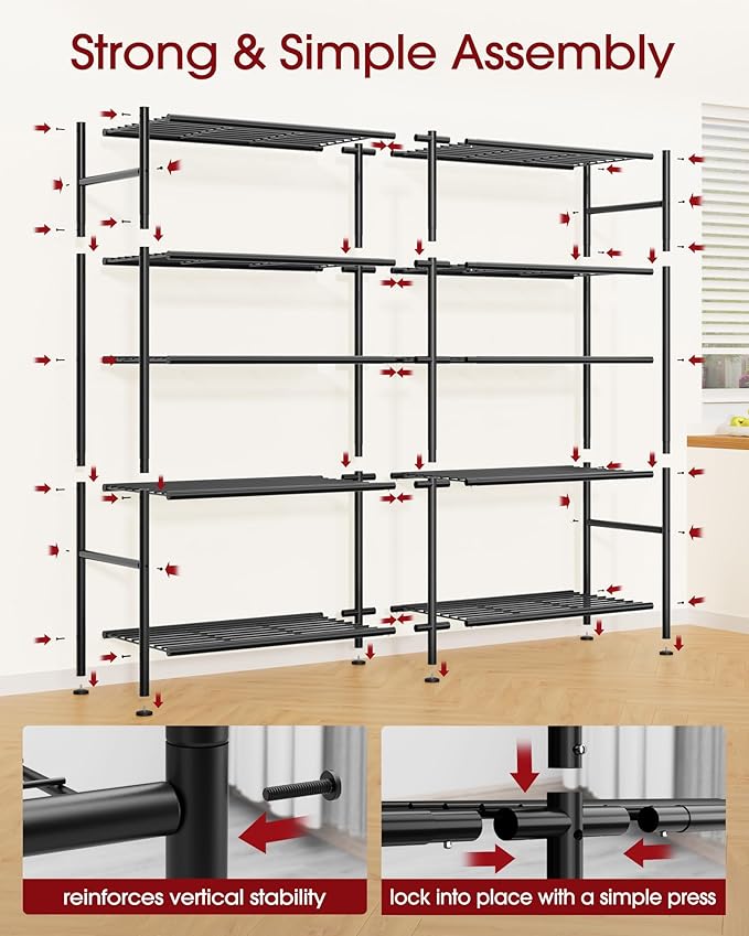 Sakugi Storage Shelves - 5-Tier Heavy Duty Garage Shelving Units with Leveling Feet & Wall Anchor, Large-Capacity Metal Shelf for Garage, Pantry, Kitchen, 59.1" x 15.7" x 69.2", Black