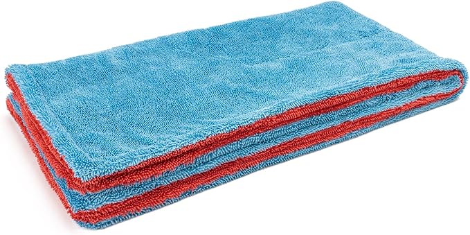 Autofiber Dreadnought Max Triple Layer Microfiber Car Drying Towel, Twist Pile, 1400GSM - 1 Pack, Blue/Red (20 inch x 40 inch)
