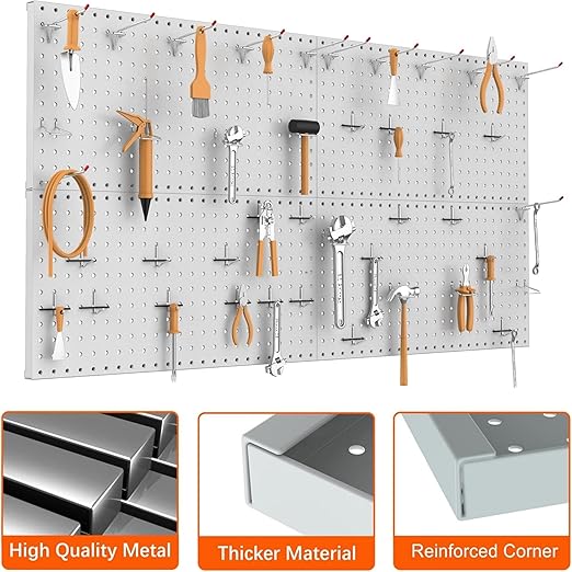 TORACK 4 PCS Metal 12 x 24 in Pegboard Panels, Garage Tools Organizer Pegboards for Workbench, Modular Peg Board, Tool Organizer Board Kit(Pack of 4, Grey)