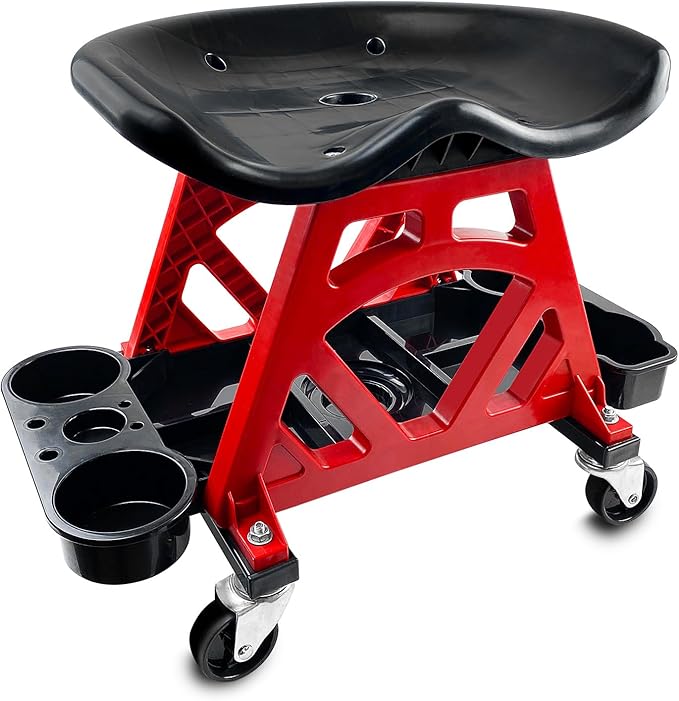 HOXWELL Durable Mechanic Seat with Wheels - Heavy Duty Rolling Stool Car Detailing Creeper Seat with Tool Tray for Workshop, Auto Repair Shop and Home