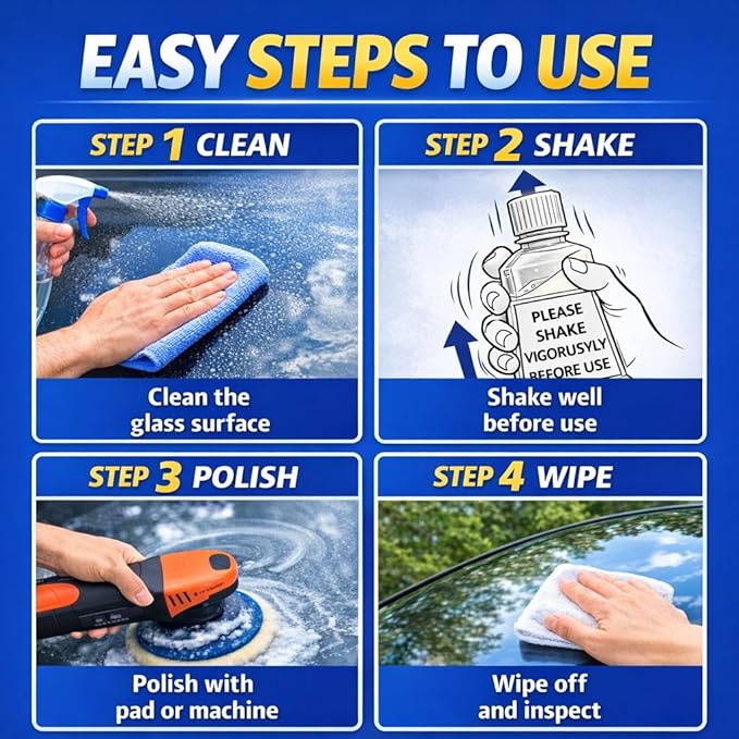 200ml Cerium Oxide Glass Polishing Liquid – Deep Cleaning Glass & Removes Wiper Marks, Swirls, Water Spots & Windshield Cleaner （Shake vigorously for 5 sec. Machine Polish 10 min.）