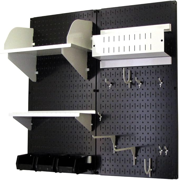 Wall Control Hobby Craft Pegboard Organizer Storage Kit with Black Pegboard and White Accessories
