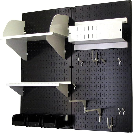 Wall Control Hobby Craft Pegboard Organizer Storage Kit with Black Pegboard and White Accessories