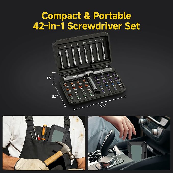 42 in 1 Magnetic Screwdriver Set, Multi Bit DIY Ratchet Screwdriver Set T Handle Detachable, Compact and Portable Versatile Precision Tool Kit for PC, Furniture, Bicycle