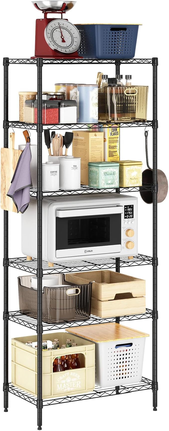 Furinno Wayar Metal Storage Shelf Rack, 6-Tier, 23 x 13 x 59, Black