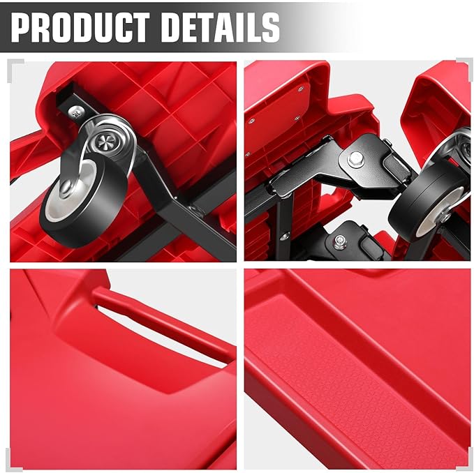DNA Motoring 41inch Low Profile Plastic Rolling Garage Shop Creeper with Padded Headrest, Tool Trays & 6pcs Casters, Foldable Creeper, TOOLS-00637-RD