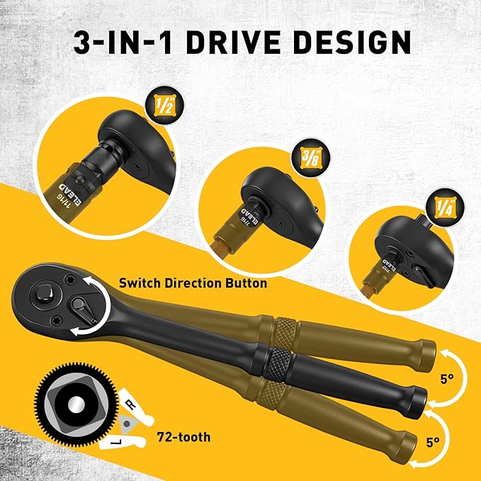 35-Piece Master Hex Bit Socket Set, 1/4", 3/8", 1/2" Drive Allen Socket Set H2-H19, 5/16"-3/4", Premium CR-V & S2 Alloy Steel, Ratchet Wrench, Sockets Adapter, High Torque for Automotive Mechanic