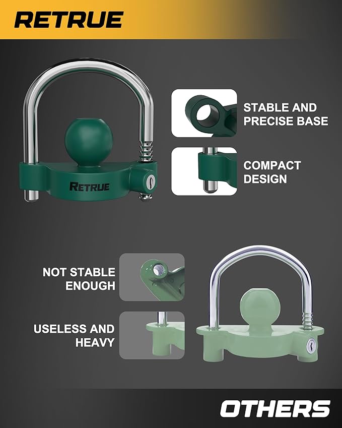 RETRUE Universal Coupler Lock Trailer Locks Ball Hitch Trailer Hitch Lock Adjustable Security Heavy-Duty Steel Fits 1-7/8 Inch, 2 Inch, 2-5/16 Inch Couplers, Green