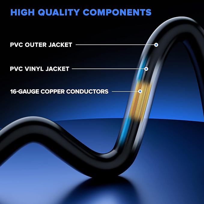 Maximm Extension Cord 10 Ft Black Power Cords Indoor 16 Gauge Wire SJTW Heavy Duty ETL Listed (10Ft, Black with Blue Indicators)
