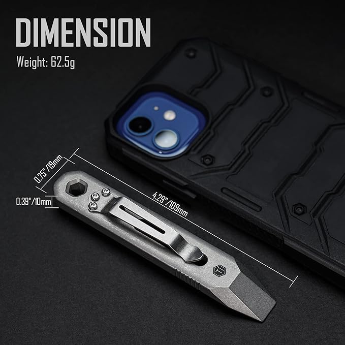 KeyUnity KR00 EDC Pocket Pry Bar Bit Bar Titanium Multitool with Pocket Clip