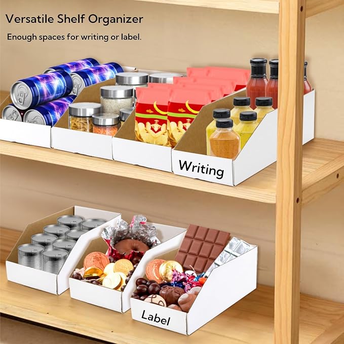 Tlence 35 Pack Cardboard Storage Bins, 12" x 6" x 4.5" Corrugated Open Top Box, White Pantry Shelf Organizer Bins for Parts Snacks, Ideal for Garage Warehouse Home Packing Moving, Easy Assembly