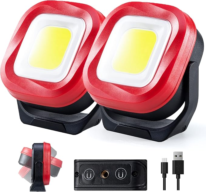 ORHOMELIFE Magnetic Work Light, 42 LEDs 1000 Lumens Rechargeable Portable Magnetic Flashlight Inspection Light for Car Repair, Camping, Emergency & Job Site Lighting (2 PCS)