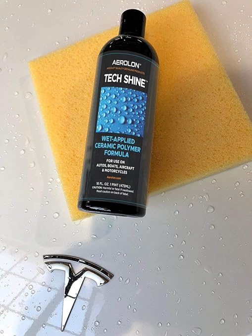Tech Shine: Ceramic Coating for Cars, Car Wax, Car Polish, Ceramic Polymer Coating, Hydrophobic Top Coat Polish and Sealer, Auto Detailing - One Gallon with Applicator Pad