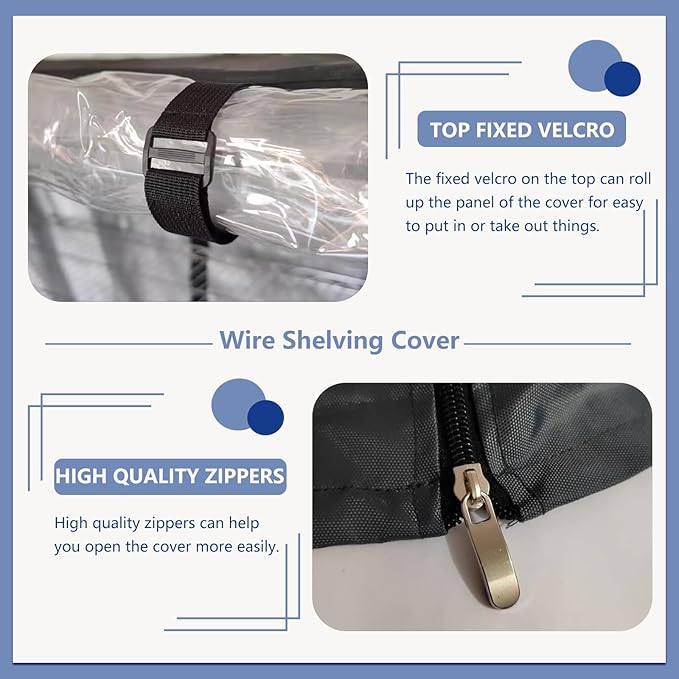 Wire Shelf Cover,600D Heavy Duty 100% Waterproof Shelf Covers for Wire Shelving,Outdoor Storage Shelves Cover for Metal Rack,48" W x 18" D x 82" H,Black with Clear Front