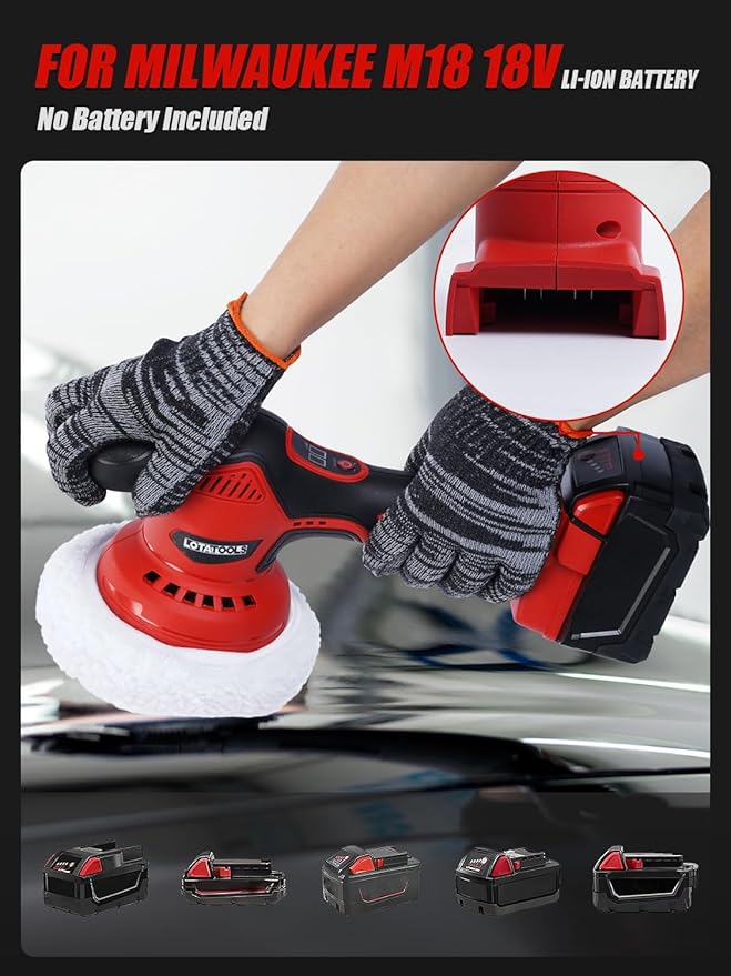Cordless Car Polisher for Car Detailing Compatible for milwaukee 18V Battery, Power Polishers and Buffers Up To 5500Rpm, Orbital Buffer Cordless for Car with 6 Variable Speed -NO Battery