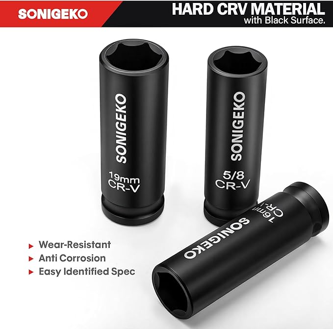 29-Piece 1/2" Drive Impact Sockets Set, 6 Point Deep Standard SAE and Metric CR-V Steel Sockets with 3",5",10" extension bar (Metric and SAE, 1/2" Socket Sets, 29pcs)