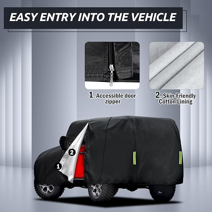 Migaven Car Cover Custom Fit for Jeep Wrangler 2 Door 1987-2026 JK JL CJ YJ TJ, Waterproof Rain Sun Protection with Door Zipper & Inner Cotton