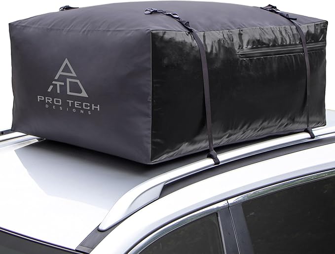 Voyager 15 Cubic Feet Waterproof Rooftop Cargo Roof Bag, No Roof Rack Needed UV-Protected PVC Semi-Coated Mesh, Welded Seams, Water Seal Zipper, 42" L x 34" W x 18" H