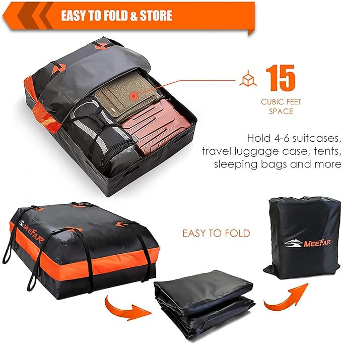 Combo of MeeFar Hitch Mount Cargo Carrier Bag Soft Shell 20 Cubic Feet 100% Waterproof + 15 Cubic Feet Car Roof Bag Cargo Carrier