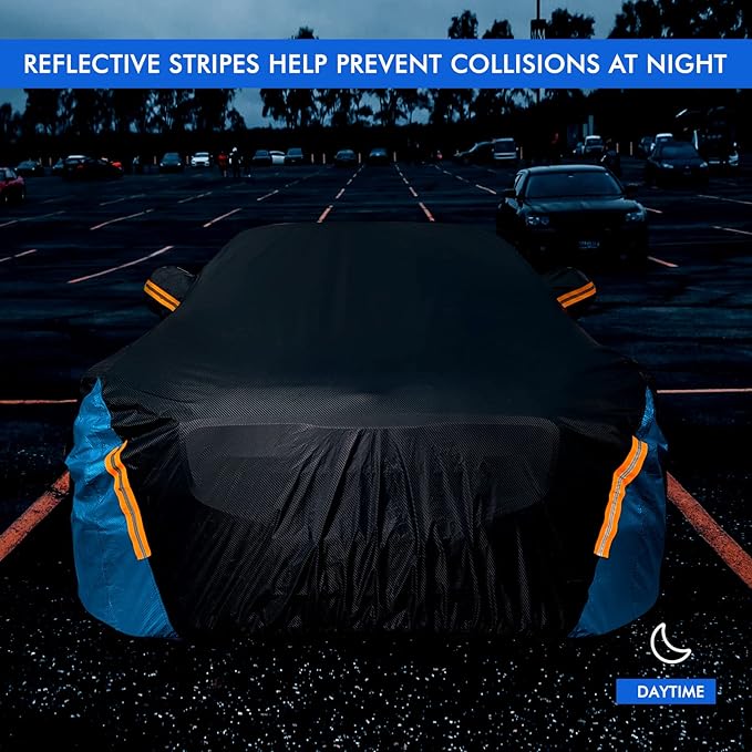 Car Cover Waterproof All Weather for Automobiles, 6 Layers Outdoor Full Exterior Cover Rain Sun UV Snowproof Protection with Zipper Cotton, Mirror Pocket for Sedan (190-195 inch)
