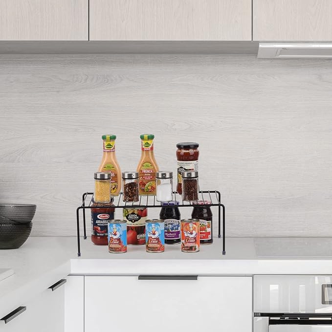 Large (16.1 x 10.2 Inch) Cabinet Storage Shelf Rack, Kitchen Shelves，Kitchen Counter and Cabinet Shelf, Storage Rack Organizer for Kitchen, Fridge, Cabinet, Bathroom Cupboard (Black, 6)