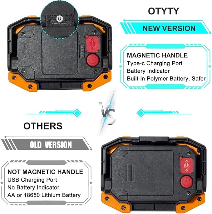 OTYTY LED Work Light Rechargeable, 30W 1500LM Battery Powered Portable Flood Lights with Magnetic Base, 4200mAh Battery for Camping Outdoor Car Repairs Job Site Lighting 2 Pack