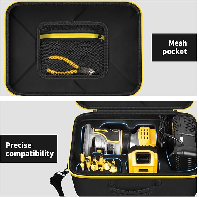 PAIYULE Case for DEWALT 20V Max XR Cordless Router- DCW600B for MtiolHig for Makita Woodworking Tools with Strap, Compact Router Accessories Storage Bag for Battery, Charger, Bits (Box Only)