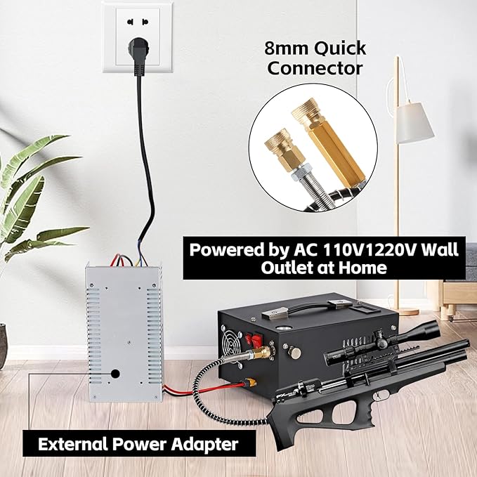 PCP Air Compressor, 4500Psi/30MPa, 12V DC/120V AC Airgun Compressor with Manual Shut-off, Built-in Filter Suitable for Airguns, Paintball Guns, High-Pressure Cylinders, Diving Tanks