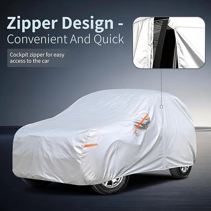 Car Cover Waterproof All-Weather,Heavy-Duty Outdoor Full Exterior Automobiles Snow Cover for SUV Up to 181 inch,with Sun Visor,Anti-Scratch Cotton Lining & Zippered,Towel&Storage Bag