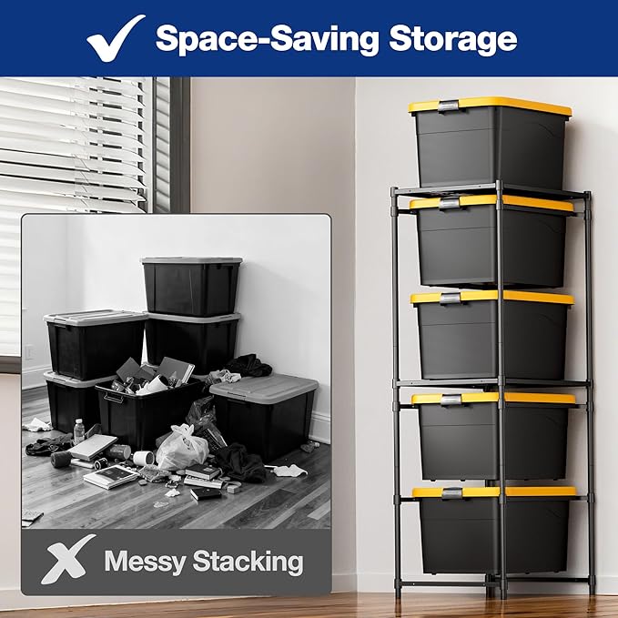 WORKPRO 5-Tier Tote Storage Rack, Heavy-Duty 27 Gallon Tote Storage Rack, 525 LBS Storage Bin Rack for Garage, Pantry, Kitchen, or Basement, Black, 30.5"x22.5"x69", 1 Pack