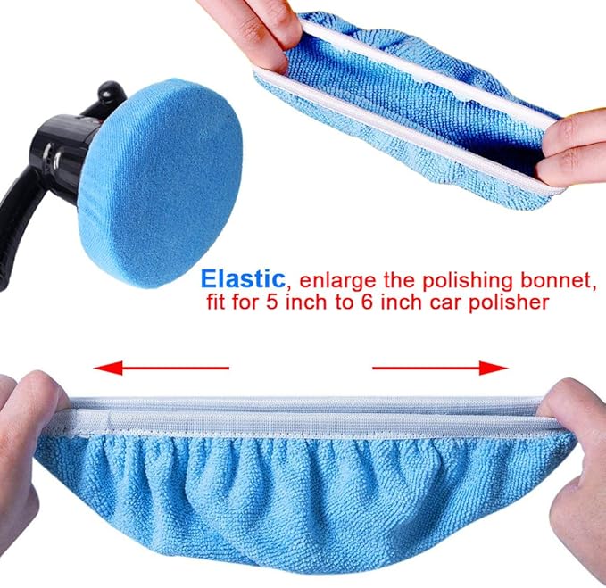 SIQUK 24 Packs Car Polisher Pad Bonnets 5 to 6 Inch Polishing Bonnet with 12 Packs Microfiber Bonnets 4 Packs Waxing Bonnet 6 Packs Non-Woven Buffing Bonnet and 2 Packs Cotton Bonnet