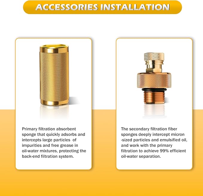 30Mpa Water-Oil Separator with 32 inch Spring Flexible Hose, 8MM & M10 Fast Connect Internal Thread Head for High Pressure Air Compressor Pump – Yellow