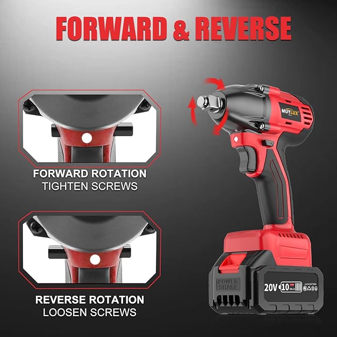 430N.m/320Ft-lbs Brushless Cordless Impact Wrench 1/2 Inch with 4.0Ah Battery and Charger, High Torque Electric Impact Gun, Power Drill Driver for Car/DIY Furniture/Lawn Mower, 1 Battery
